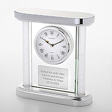 Engraved Silver and Glass Column Clock - 46200