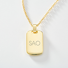 Engraved 14K Gold Plated Sterling Silver Dog Tag Necklace - 46258