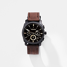 Engraved Fossil Machine Watch with Brown Leather Band   - 46599