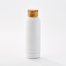 Stainless Steel and Bamboo Water Bottle in White  - 47140