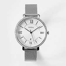 Jaqueline Engraved Fossil Watch - Silver Mesh - 47180