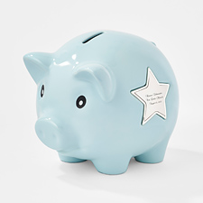 Engraved Ceramic Piggy Bank in Blue   - 47412