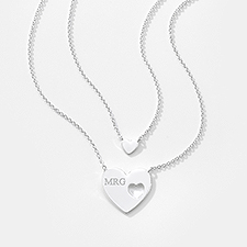 Engraved Big & Little Heart Necklace Set  - 47574