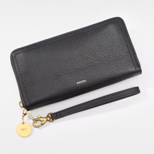 Engraved Fossil Black RFID Logan Zip Wallet  - 47729