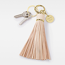 Engraved Blush Leather Tassel Keychain - 48208