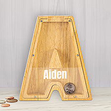 Personalized Wood Letter Bank - Small - 48633D