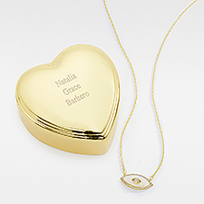 Engraved Heart Box and Demi Fine Evil Eye Necklace Set - 48748