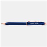 Engraved Cross Century II Cobalt & Rose Gold Ballpoint Pen   - 49323