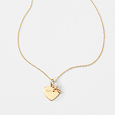 Engraved Kid's Gold/Sterling Silver Heart & Cross Necklace   - 49596