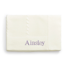 Embroidered Cotton Knit Receiving Blanket in Cream - 50638