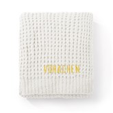 Embroidered Waffle Knit Throw Blanket in Moonbeam  - 50694