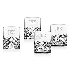 Engraved Godinger Monogram Hatch DOF Whiskey Glass Set of 4 - 50850