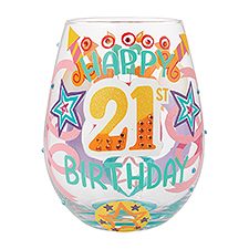 Happy 21st Birthday Stemless Wine Glass   - 51148