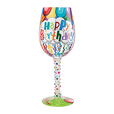 Happy Birthday Streamers Wine Glass   - 51164