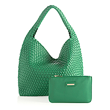 Woven Leather Hobo Bag in Green - 51214