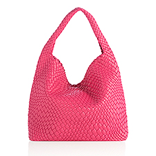 Woven Leather Hobo Bag in Magenta - 51218