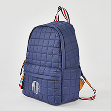 Embroidered Shiraleah Quilted Backpack in Navy   - 51226