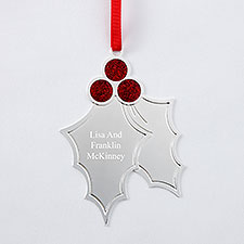 Engraved Silver Sparkling Holly Ornament  - 51319