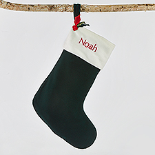 Embroidered Classic Velvet 21" Stocking in Dark Green    - 51335