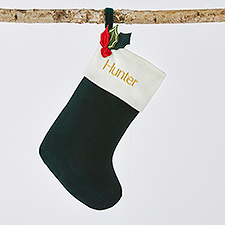 Embroidered Classic Velvet 15" Stocking in Dark Green   - 51336