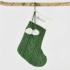 Embroidered Evergreen Cable Stocking with Faux Fur Cuff   - 51341