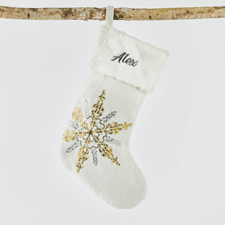 Embroidered Cream, Metallic Silver & Gold Snowflake Stocking     - 51347