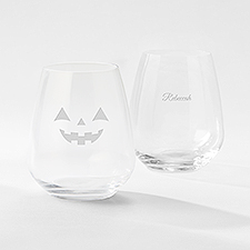 Engraved Jack-O-Lantern Atelier Stemless Wine Glass   - 51611