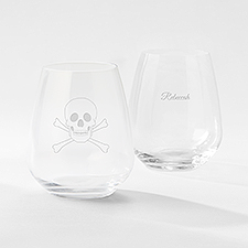 Engraved Skull & Crossbones Atelier Stemless Wine Glass - 51613