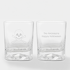 Engraved Skull & Crossbones Whiskey Rocks Glass  - 51617