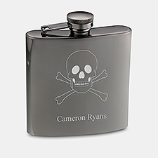 Engraved Skull & Crossbones Gunmetal Flask  - 51620