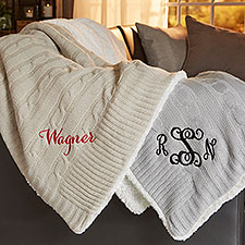 Kittenish Embroidered Cable Knit Throw Blanket  - 52235