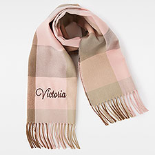 Kittenish Embroidered Soft Fringe Scarf in Pink Plaid    - 52294