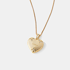 Kittenish Engraved Gold Plated Pave Heart Locket     - 52314