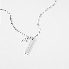 Kittenish Engraved Sterling Silver Cross and Bar Necklace    - 52325