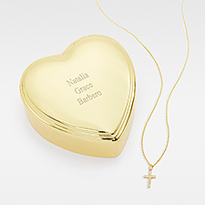 Kittenish Engraved Heart Box and Pave Cross Necklace Set - 52338