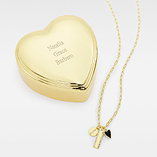 Kittenish Engraved Heart Box and Multi Charm Necklace Set     - 52340