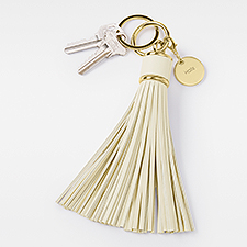 Kittenish Engraved Cream Leather Tassel Keychain & Bag Tag  - 52369