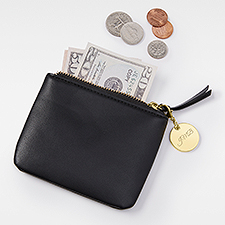 Kittenish Engraved Black Leather Card & Coin Purse    - 52371