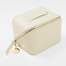 Kittenish Engraved Small Cream Leather Beauty Case   - 52381