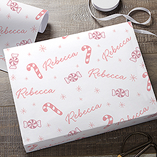  Kittenish Pink Peppermints Personalized Wrapping Paper in White - 52503