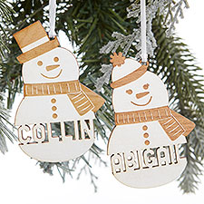 Kittenish Engraved Wood Snowman Ornament  - 52559