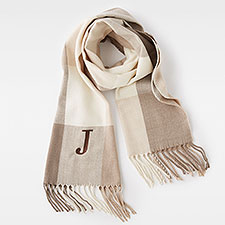 Kittenish Embroidered Soft Fringe Scarf in Neutral Plaid   - 52644