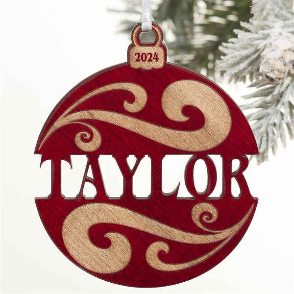 Personalized Red Wood Name Ornament - 11087