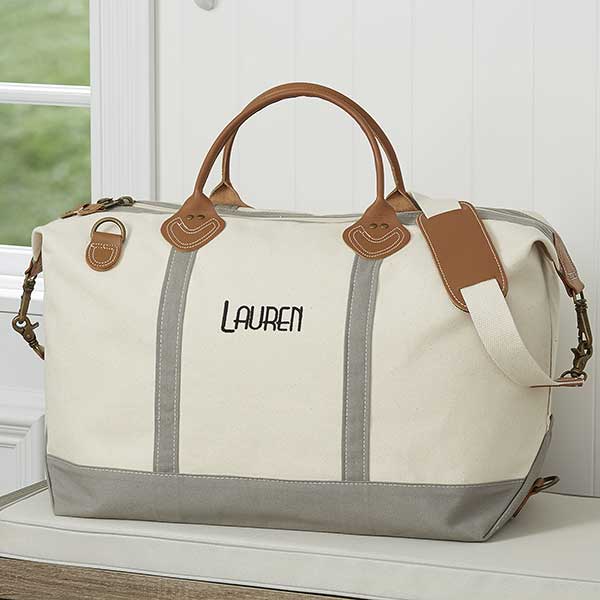 Embroidered Canvas Duffel Bag - Luxurious Weekender - 15171