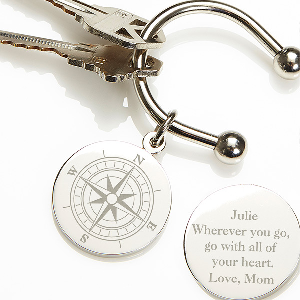 Personalized Silver-Plated Key Ring - Compass Inspired - 15590