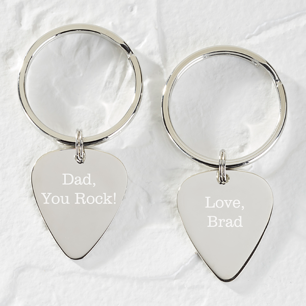 Personalized Silver Guitar Pick Keychain - You Rock! - 15978