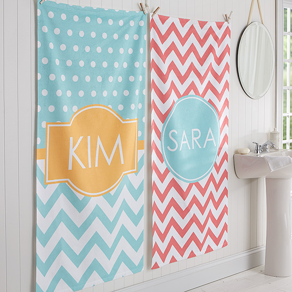 Personalized Chevron Bath Towel - Preppy Chic - 17453