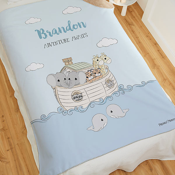 Precious Moments Noah's Ark Personalized Baby Boy Blankets - 22685