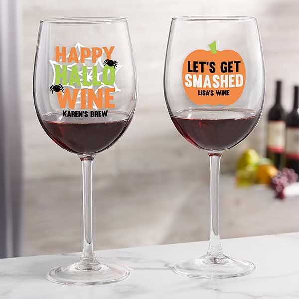 Personalized Halloween Wine Glasses - Let's Get Smashed - 24172