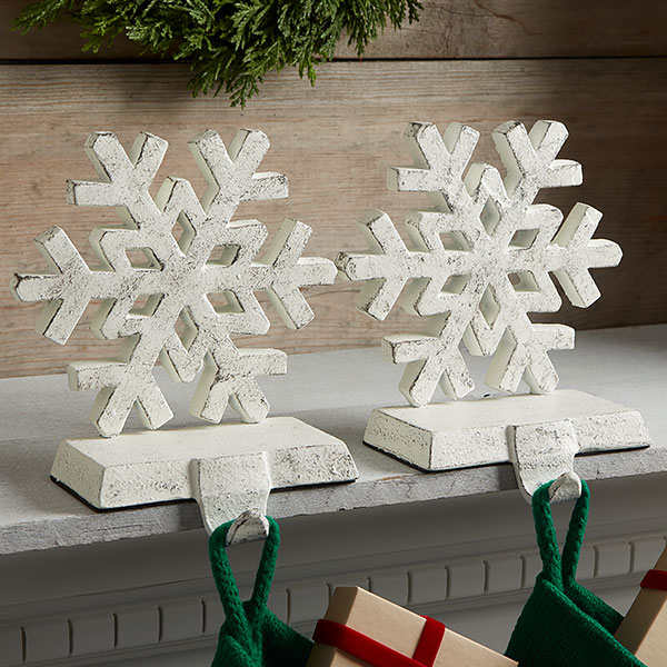 White Cast Iron Snowflake Stocking Holder - 25052